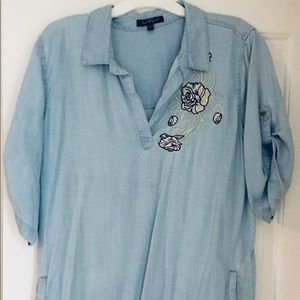 Soft boho denim/jean dress w/ embroidered flowers